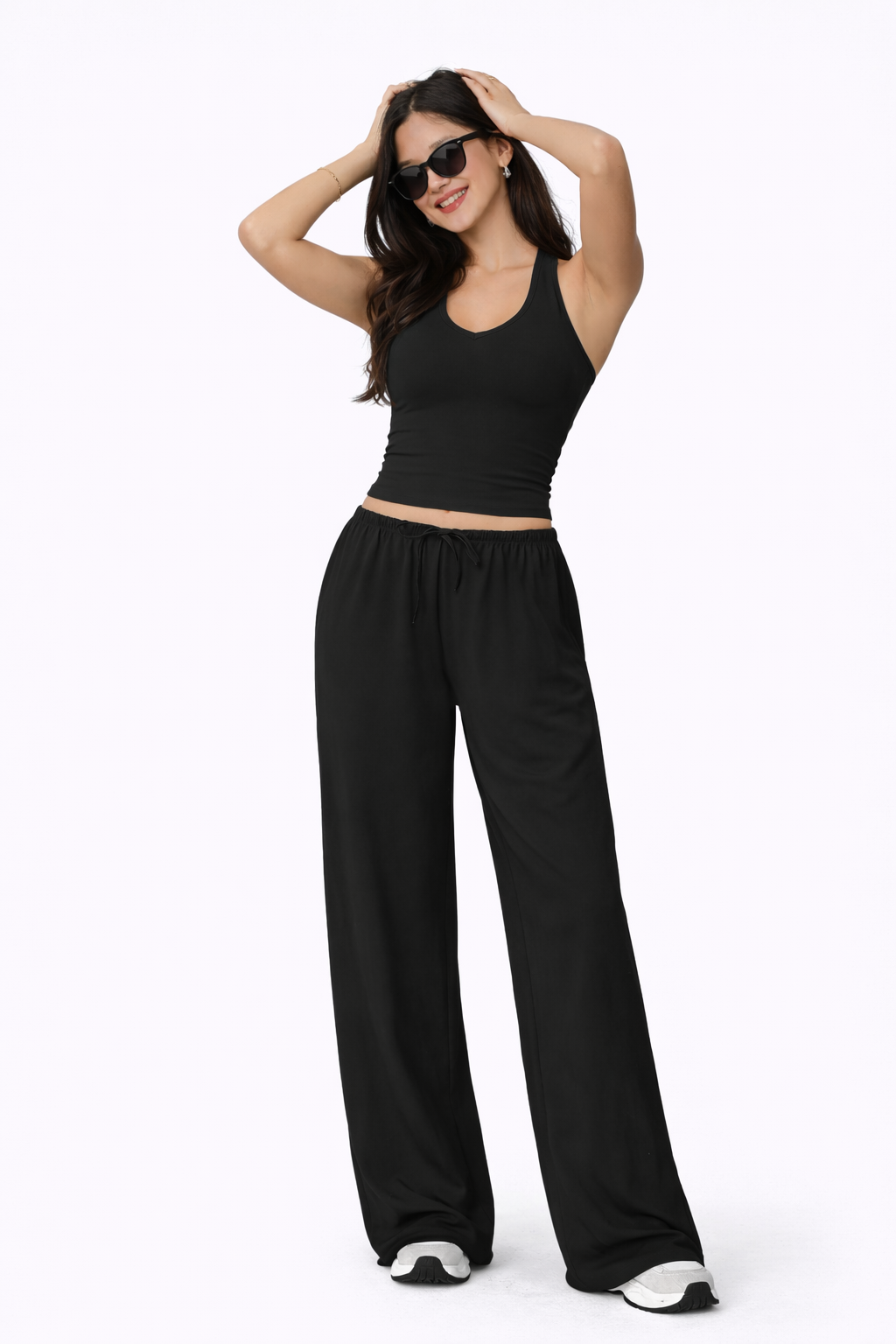 Elsa-Conjunto con espalda abierta y pantalón de tiro alto con cordón ajustable