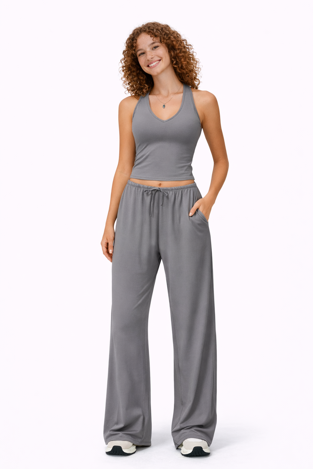 Elsa-Conjunto con espalda abierta y pantalón de tiro alto con cordón ajustable