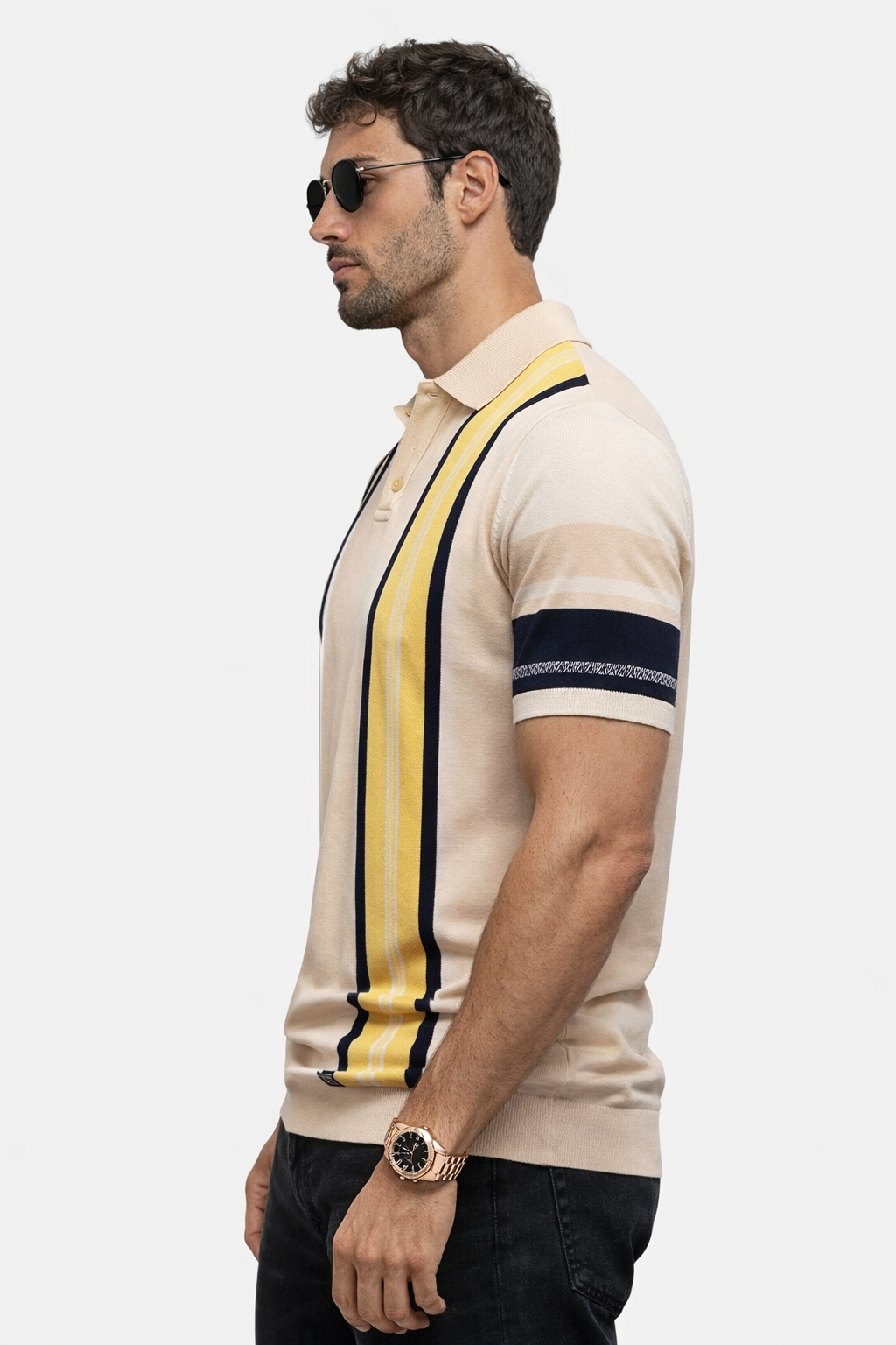Saúl-Polo de punto con rayas en contraste