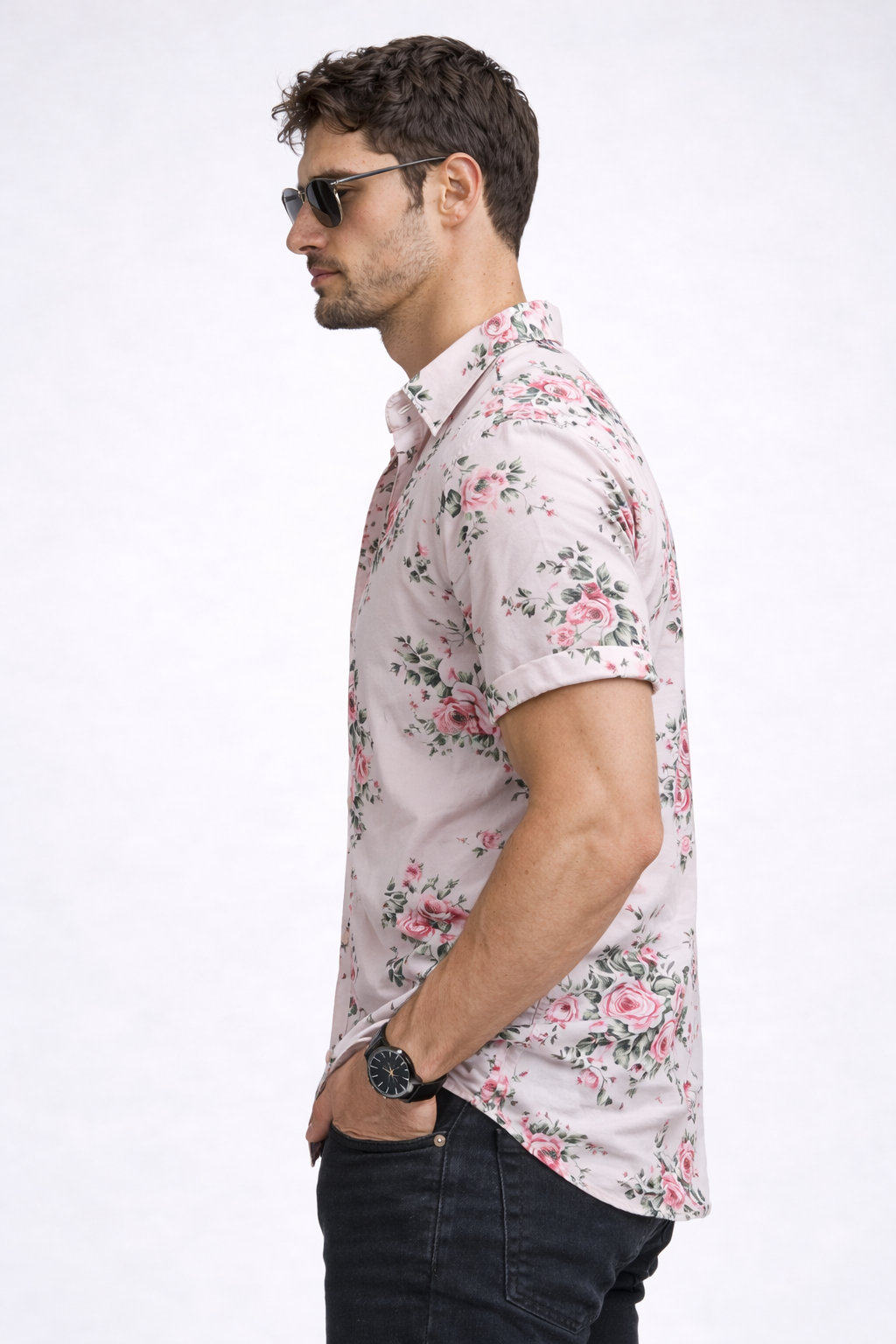 Mario- Camisa de botones Hawaina Rosa