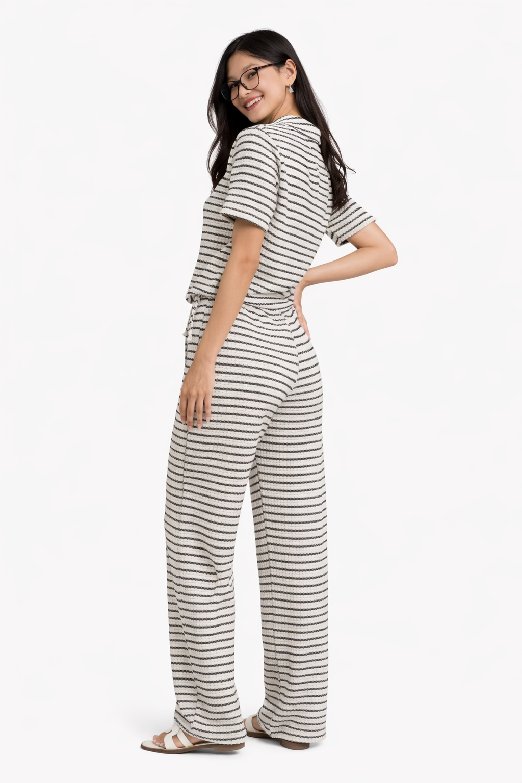 Julia- Conjunto de punto para mujer  jersey y pantalón a rayas