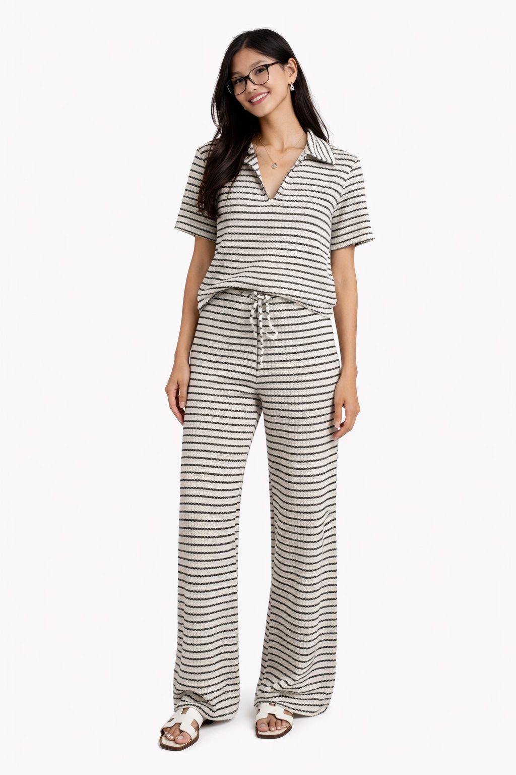 Julia- Conjunto de punto para mujer  jersey y pantalón a rayas