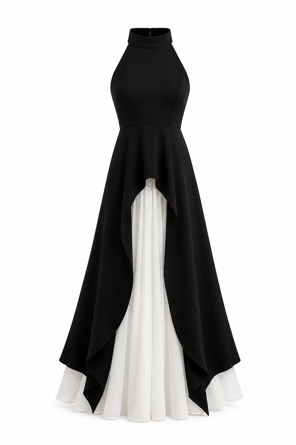 Vestido largo Inés con escote halter y diseño en capas