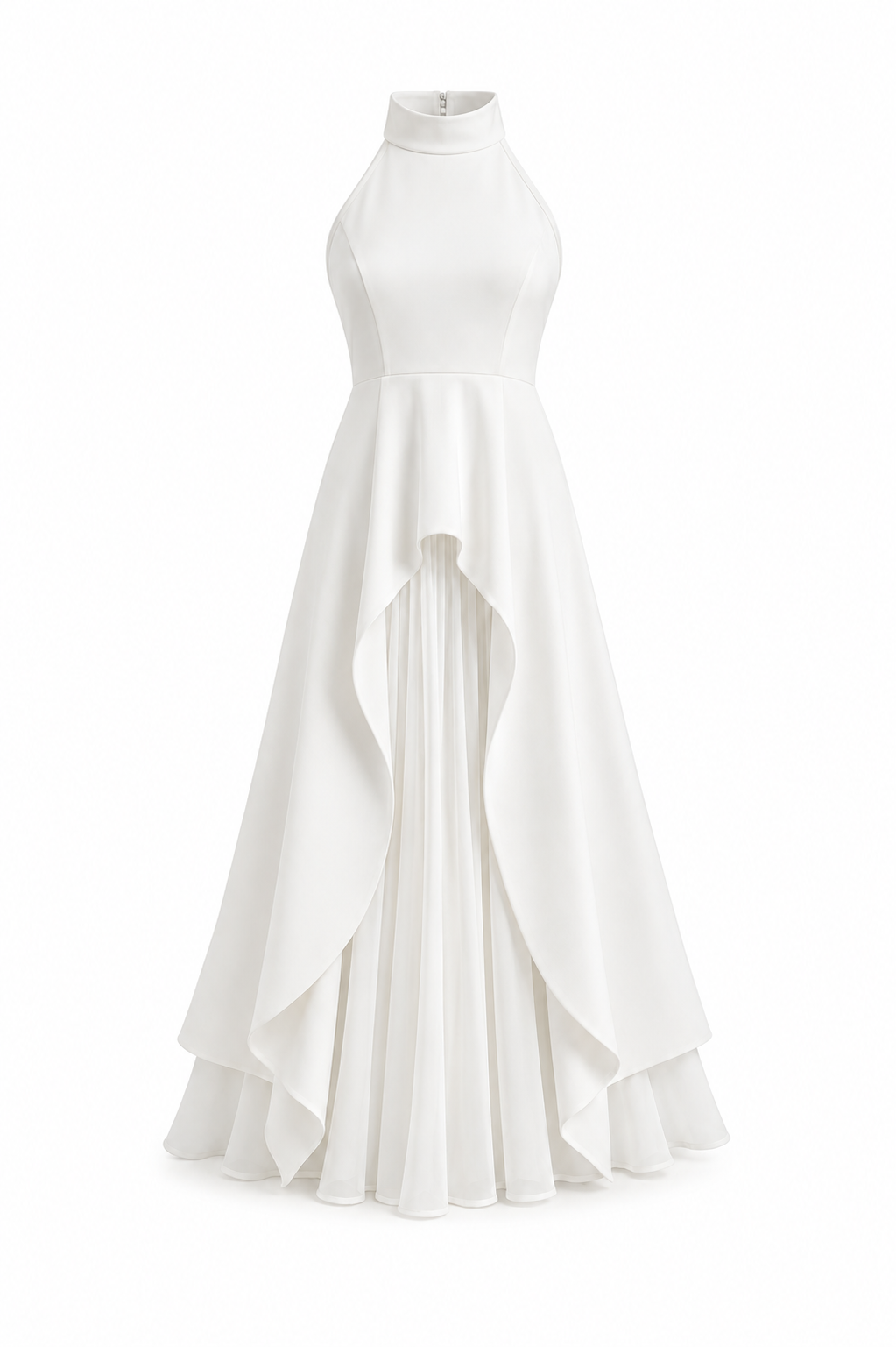 Vestido largo Inés con escote halter y diseño en capas