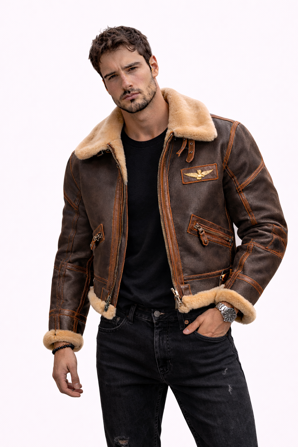 Samuel - Chaqueta de cuero y lana