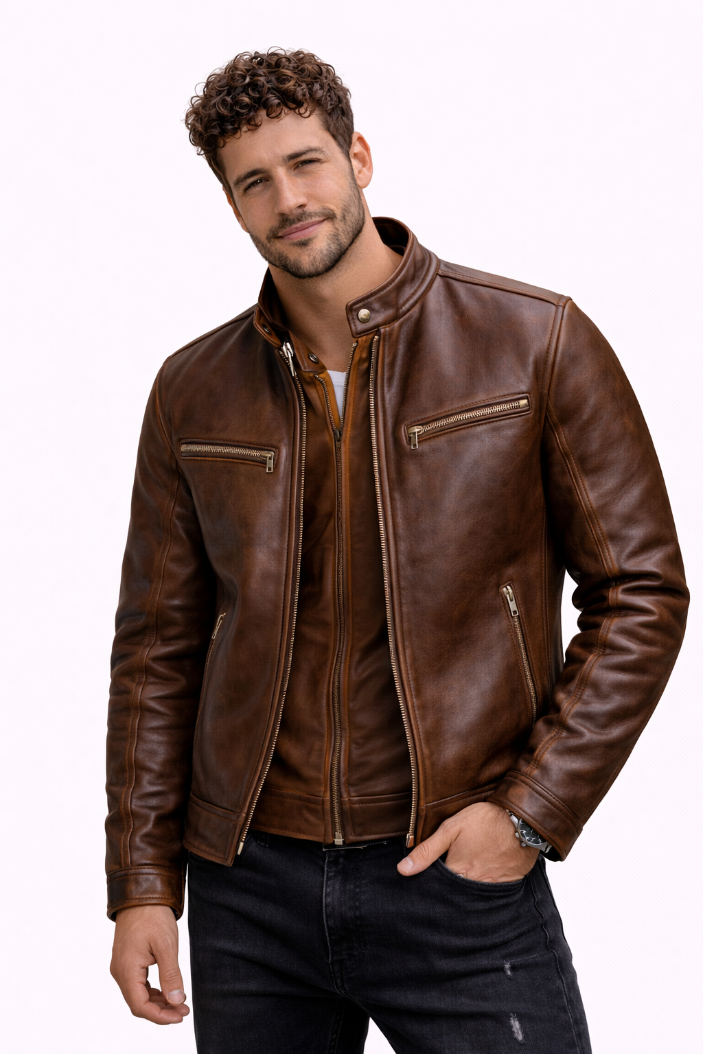 Aaron- Chaqueta de cuero fina