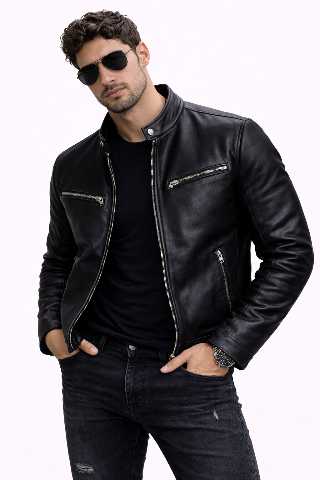 Aaron- Chaqueta de cuero fina
