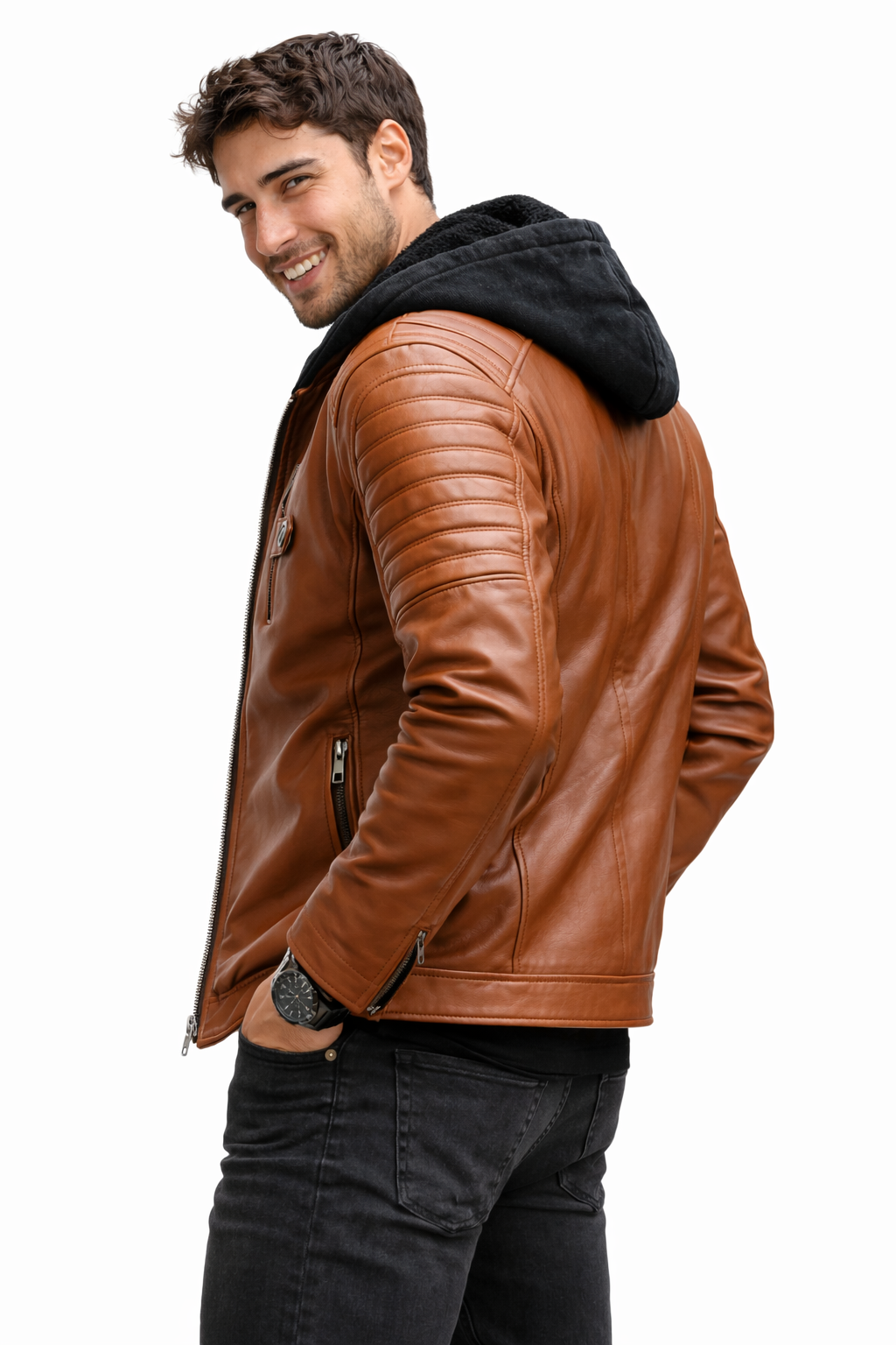 Alejandro- Chaqueta de piel y capcuha