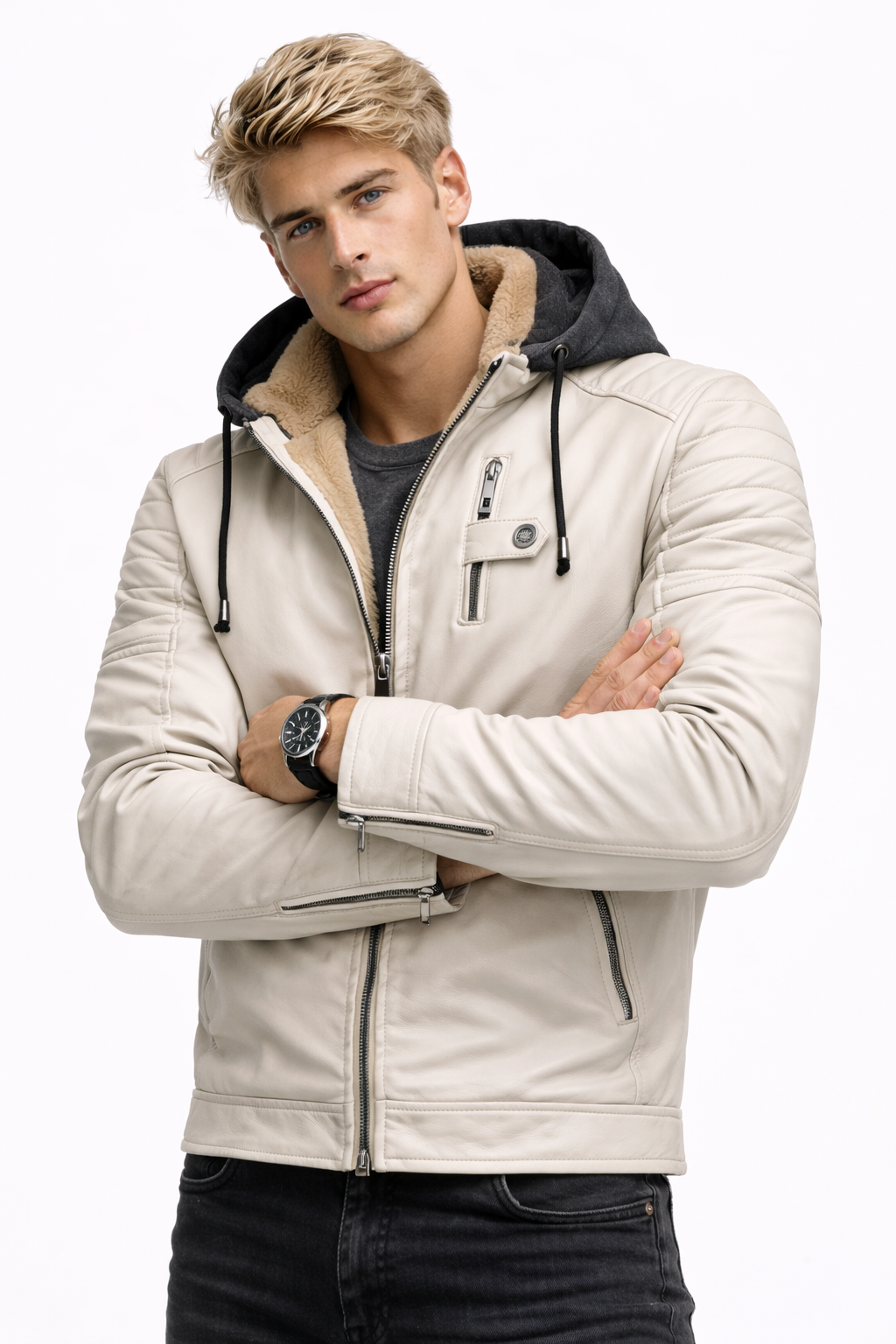 Alejandro- Chaqueta de piel y capcuha