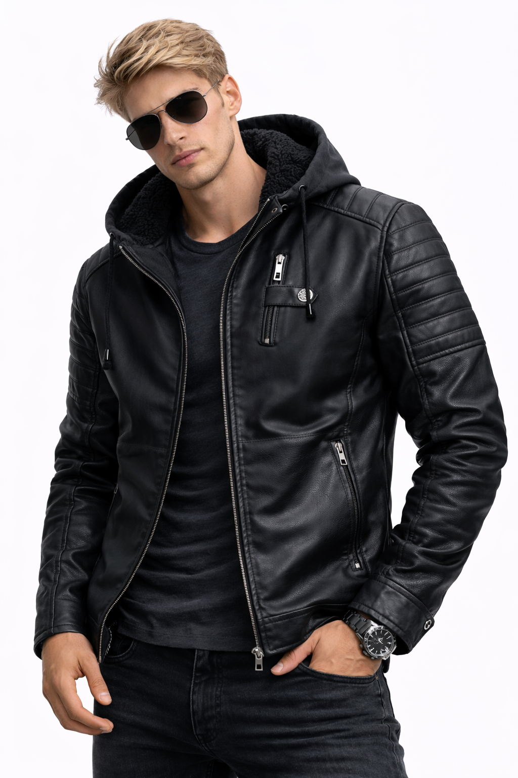 Alejandro- Chaqueta de piel y capcuha