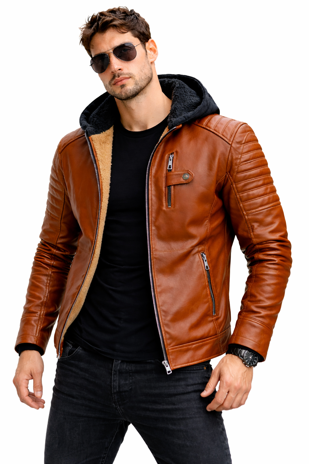 Alejandro- Chaqueta de piel y capcuha