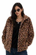 Evelyn-Abrigo de leopardo con capucha y cremallera