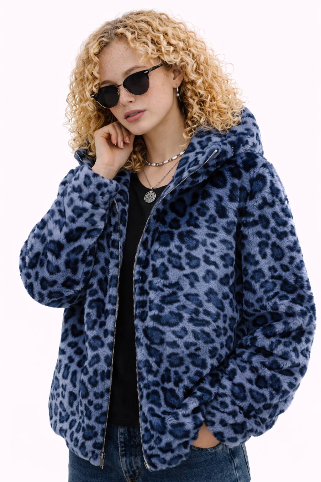 Evelyn-Abrigo de leopardo con capucha y cremallera