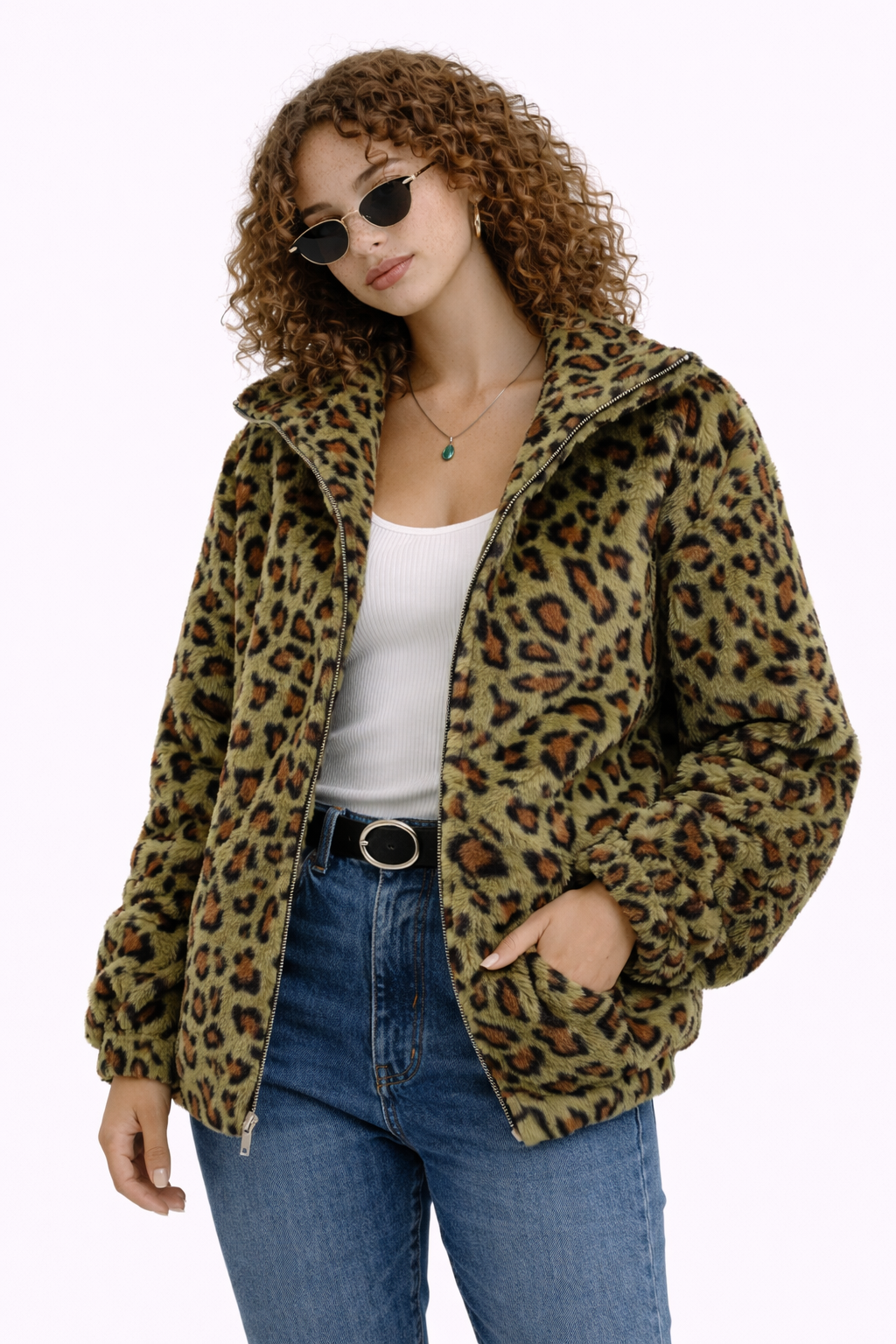 Evelyn-Abrigo de leopardo con capucha y cremallera