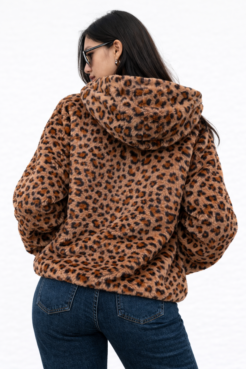 Evelyn-Abrigo de leopardo con capucha y cremallera