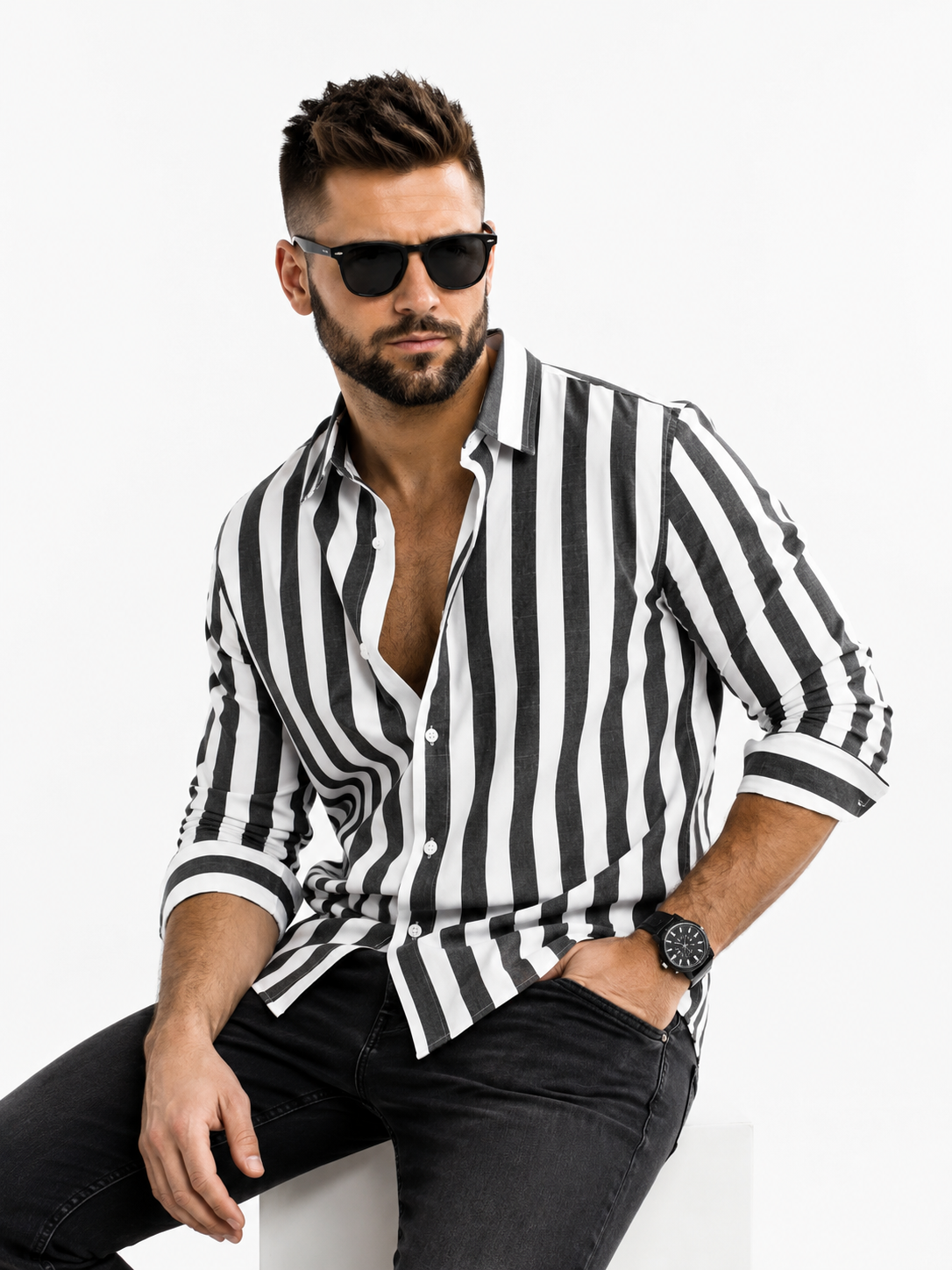Emilio-Camisa de rayas clásica con botones