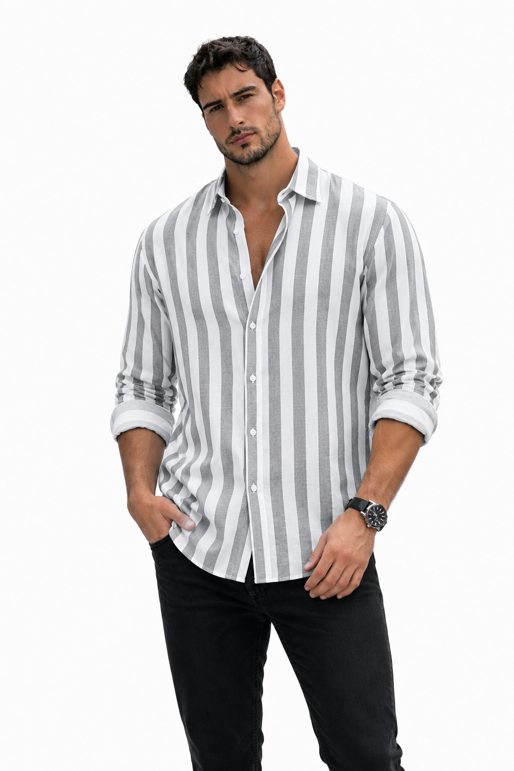 Emilio-Camisa de rayas clásica con botones