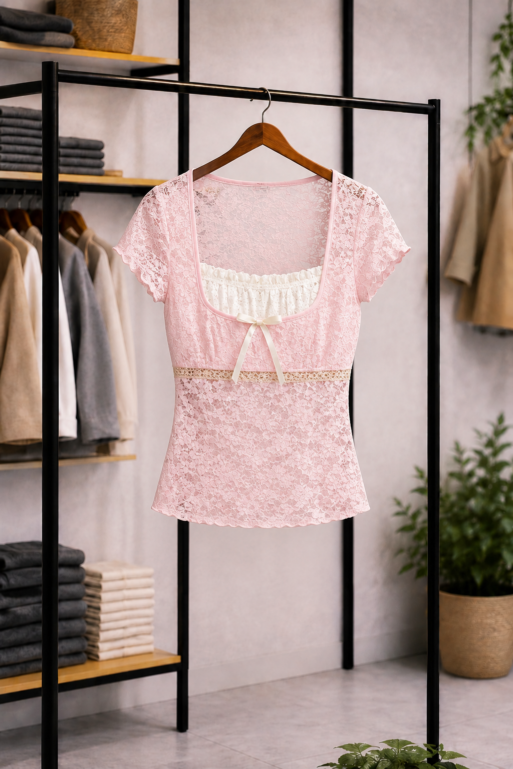 Anjara- Top corto con ribete rosa