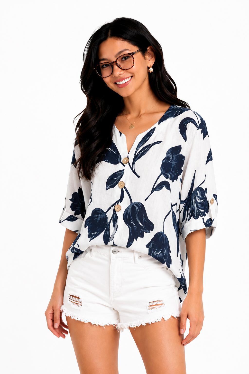 Lizbeth - Blusa floral con botones