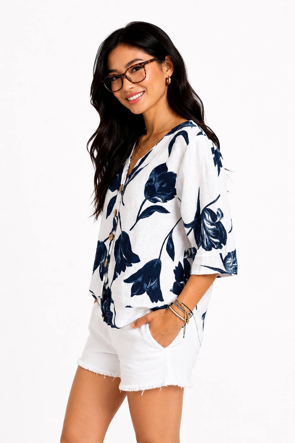 Lizbeth - Blusa floral con botones
