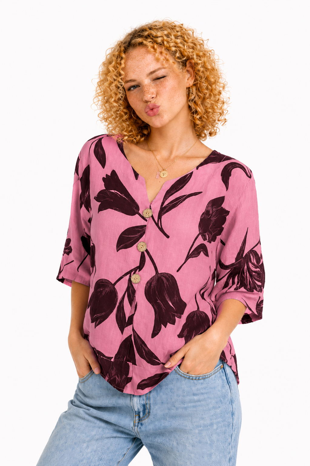 Lizbeth - Blusa floral con botones