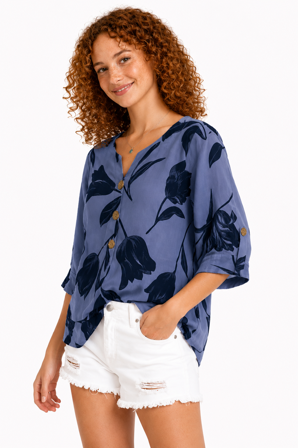 Lizbeth - Blusa floral con botones