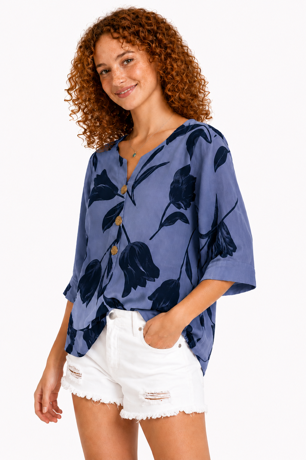 Lizbeth - Blusa floral con botones