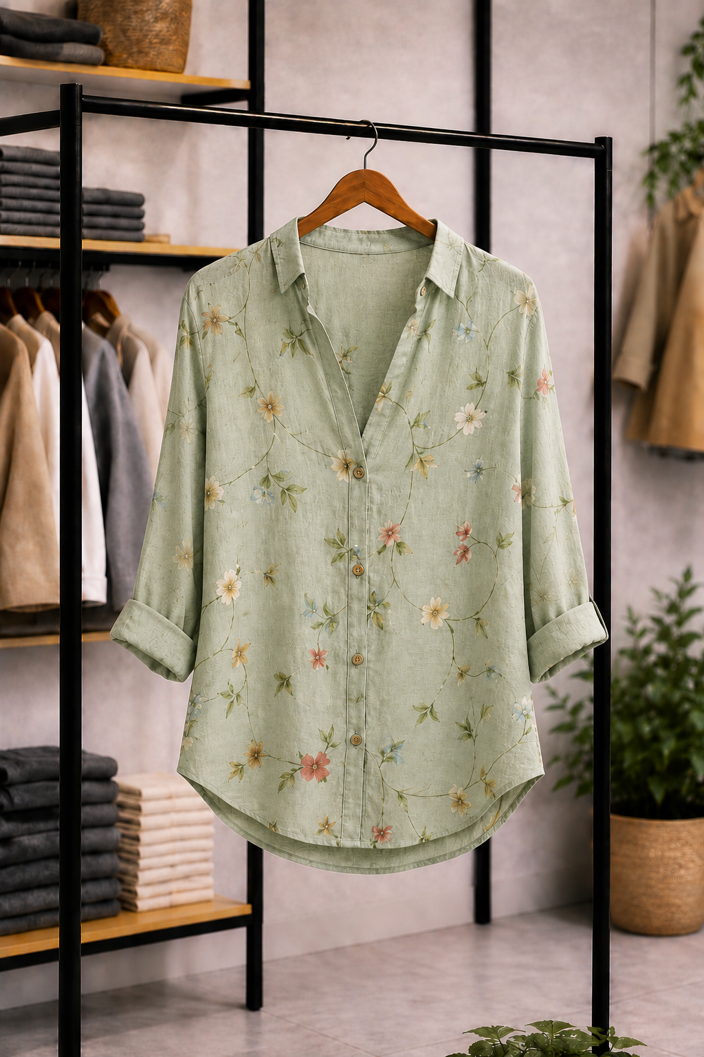 Sonia-Blusa floral de ajuste ligero y botones