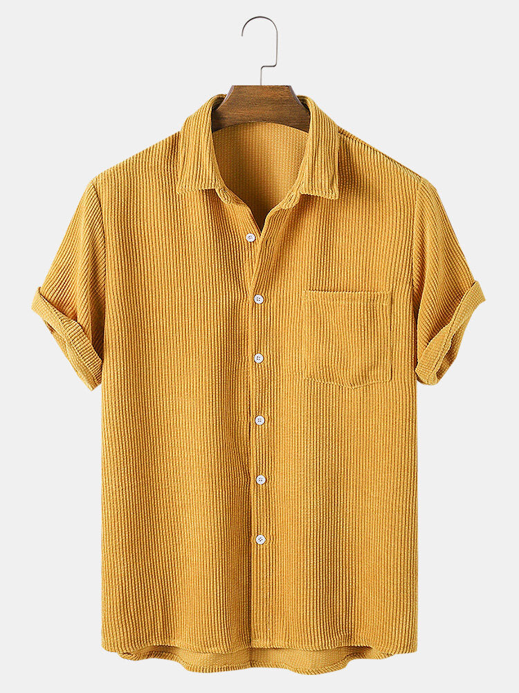 Corduroy Basic Short Sleeve Shirts