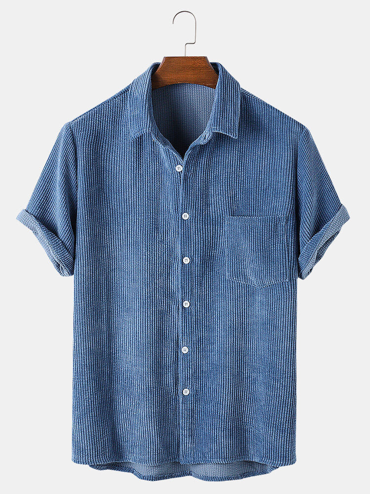 Corduroy Basic Short Sleeve Shirts