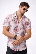 Mario- Camisa de botones Hawaina Rosa